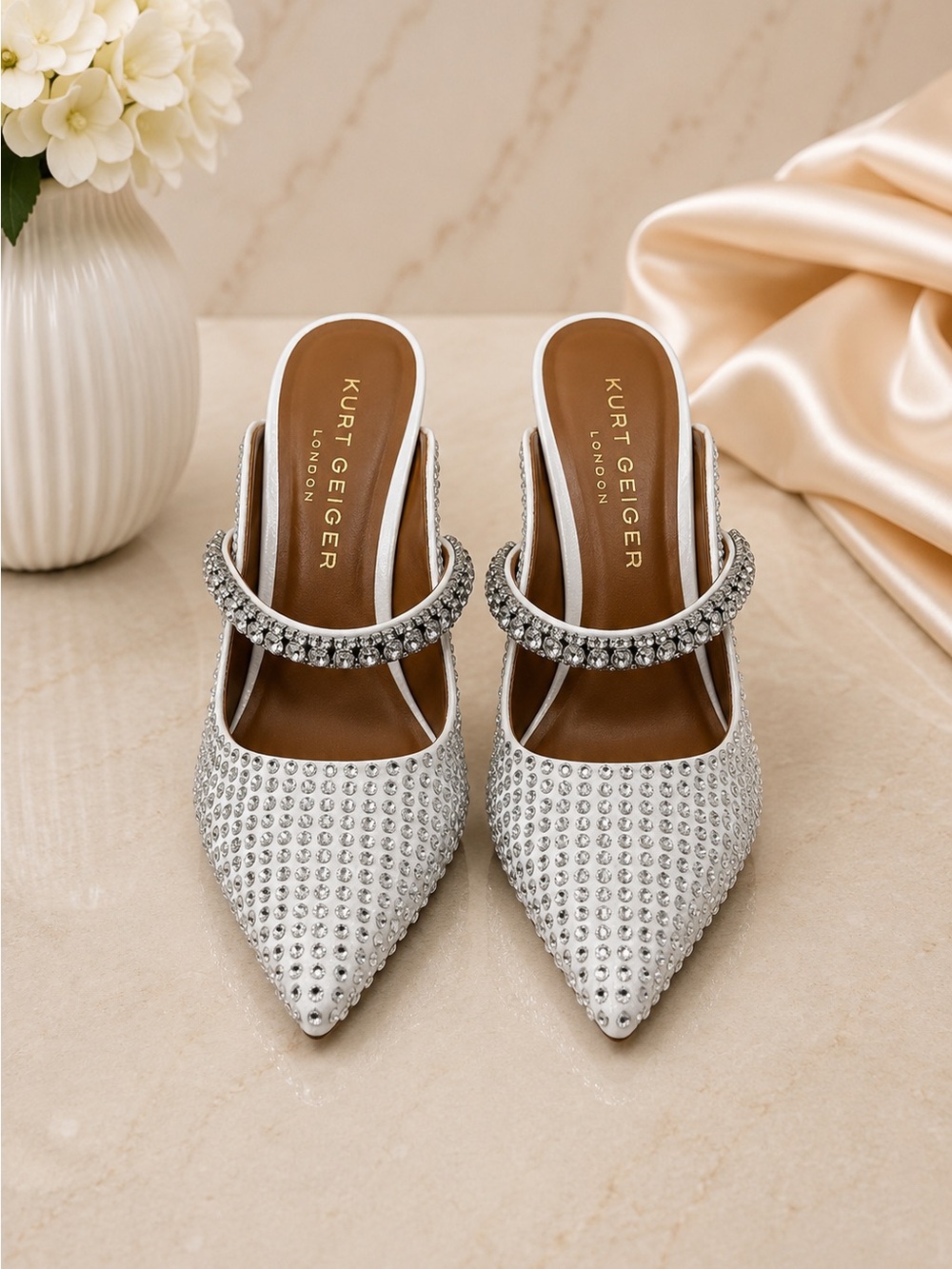 Kurt Geiger Duke Crystal Strap Pointed Toe Mule